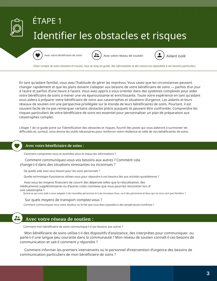 La même page après traduction en français : mise en page, bandeau, pictogrammes et bandes de section identiques, texte en français.